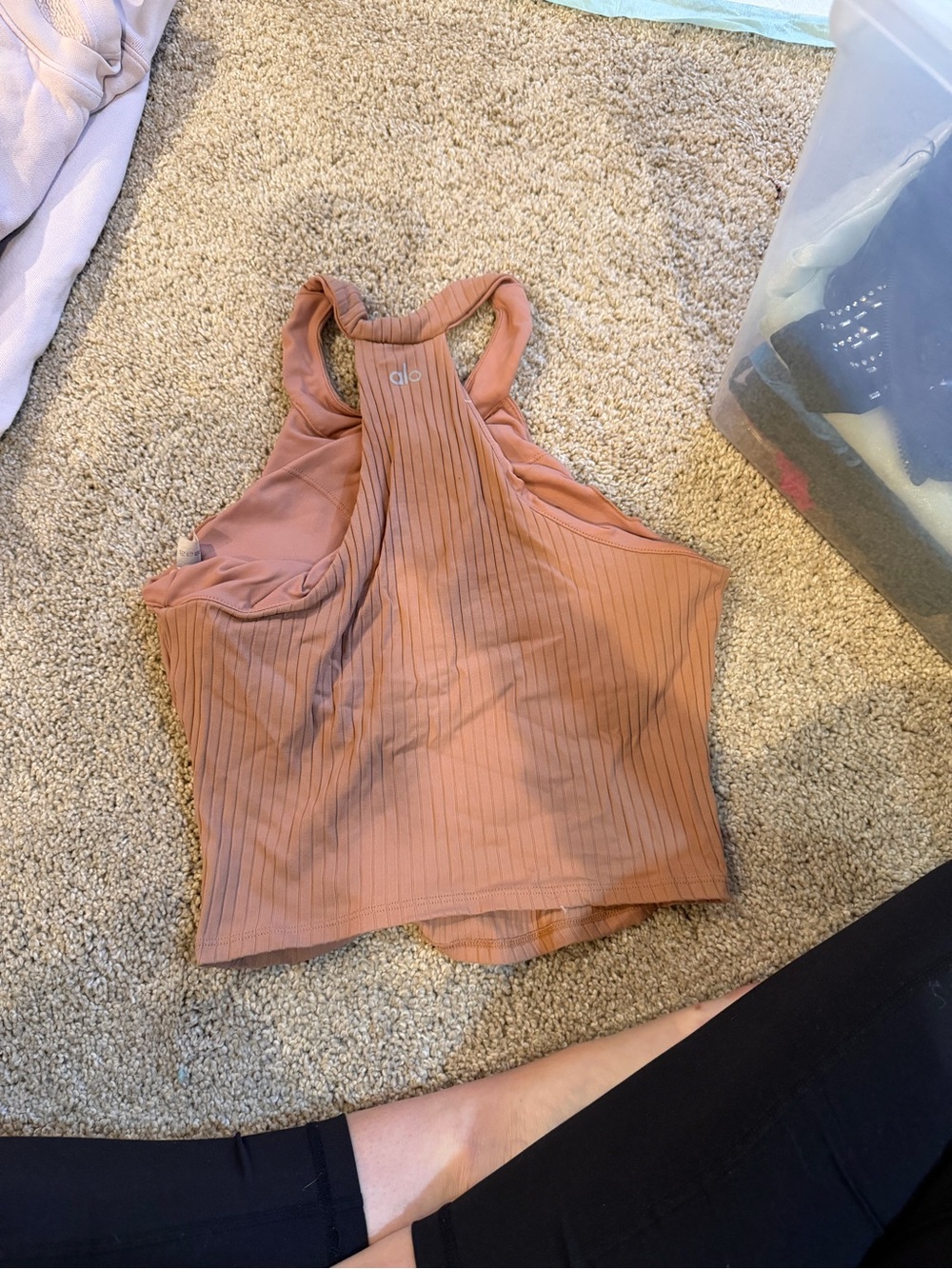 Alo Ribbed Racerback Crop Tank Top - Rust - Picture 2 of 3